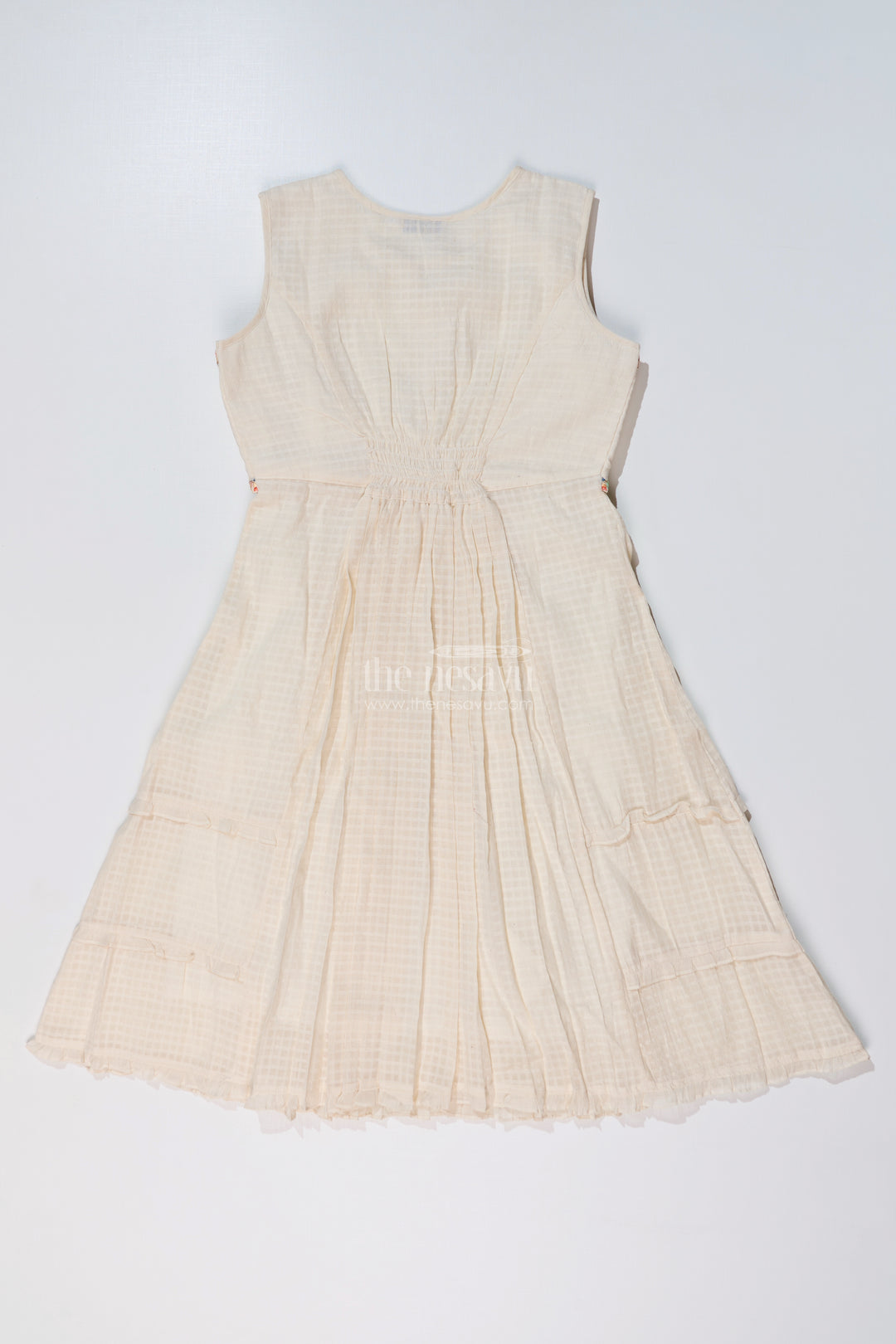 Girls White Lace Frock with Delicate Embroidery and Pleated Skirt for a Timeless Look