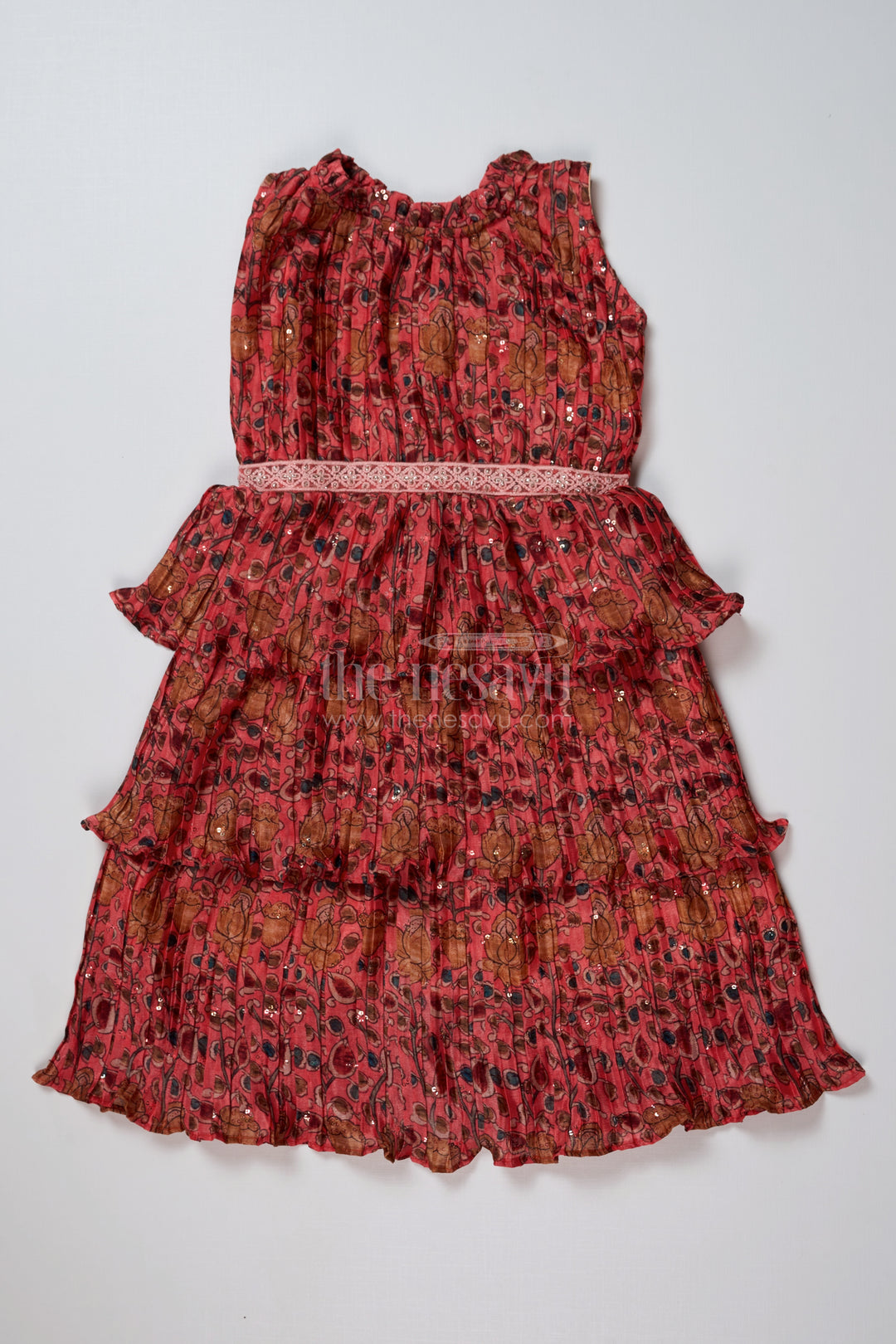 Trendy Online Frock for Girls with Pleated Chinon Silk and Ruffled Layers