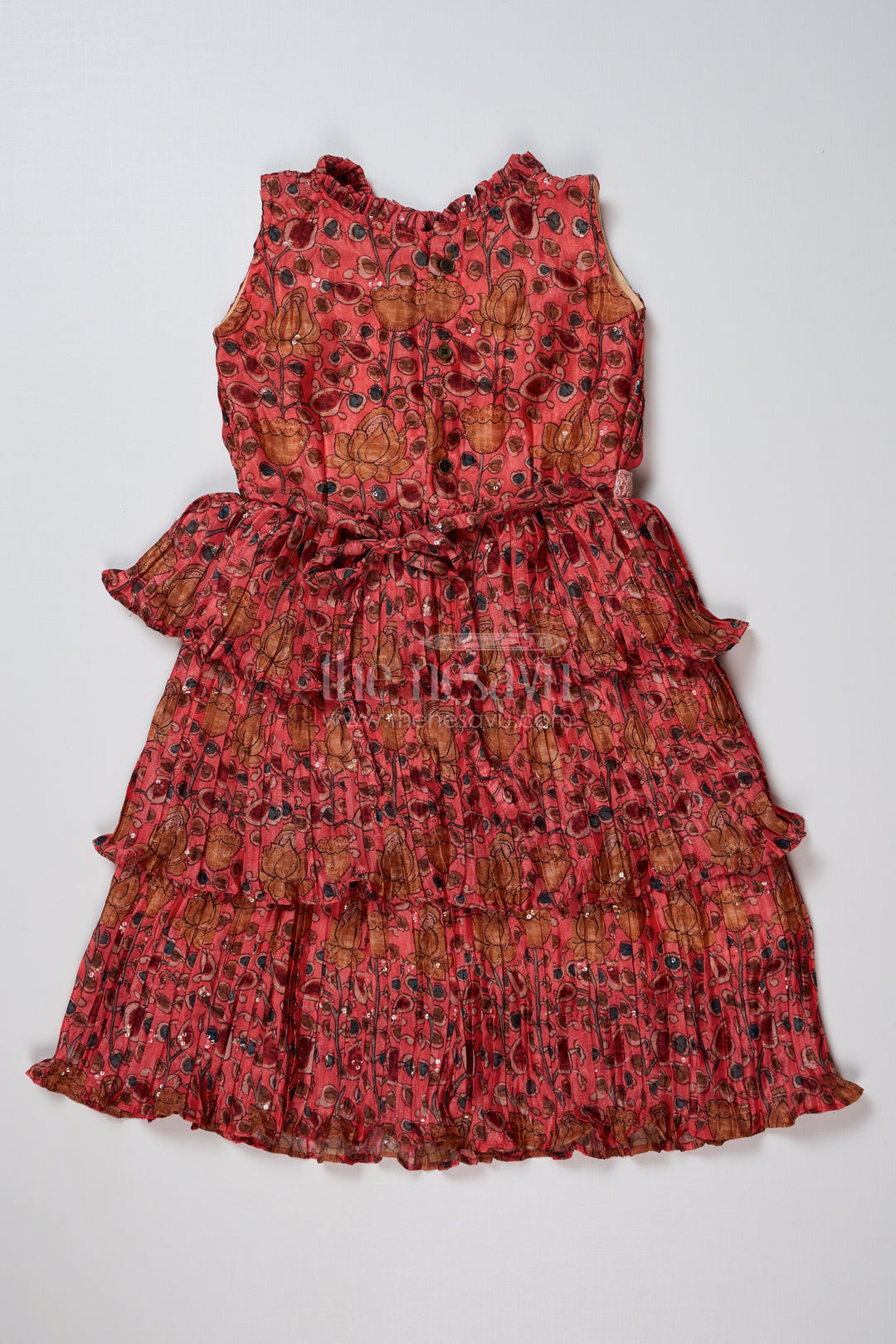 Trendy Online Frock for Girls with Pleated Chinon Silk and Ruffled Layers