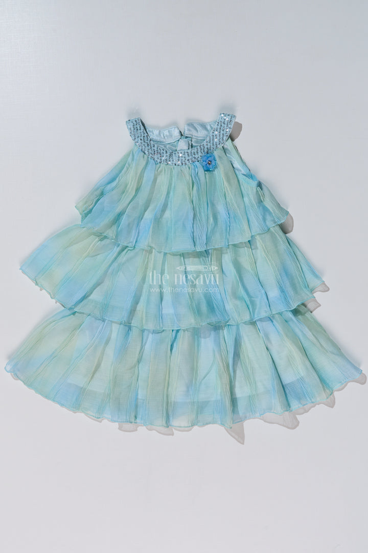 Charming Fashion Frock for Girls with Crush Chiffon Tie and Dye Print and Sequin Collar