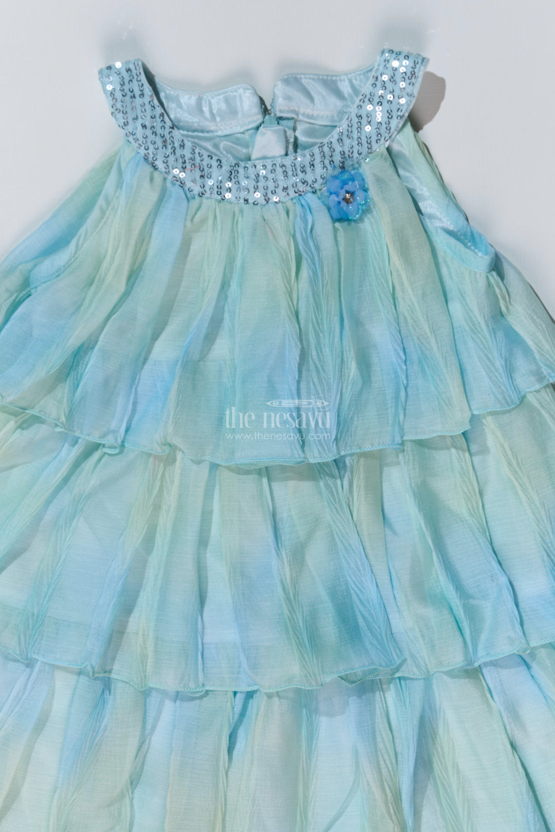 Charming Fashion Frock for Girls with Crush Chiffon Tie and Dye Print and Sequin Collar