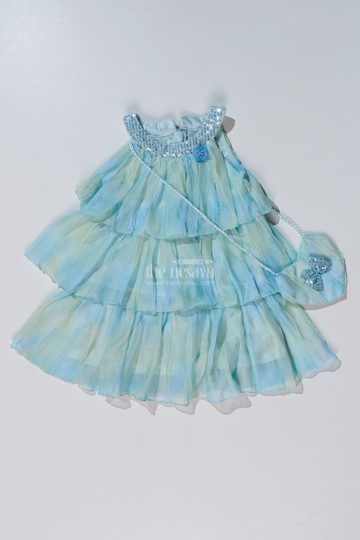 Charming Fashion Frock for Girls with Crush Chiffon Tie and Dye Print and Sequin Collar