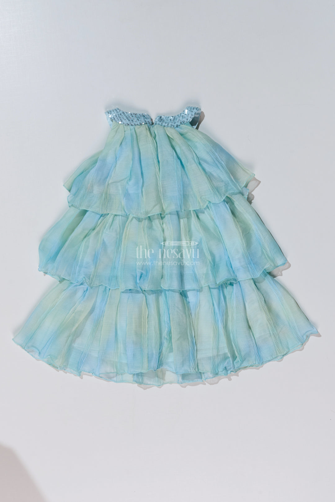 Charming Fashion Frock for Girls with Crush Chiffon Tie and Dye Print and Sequin Collar