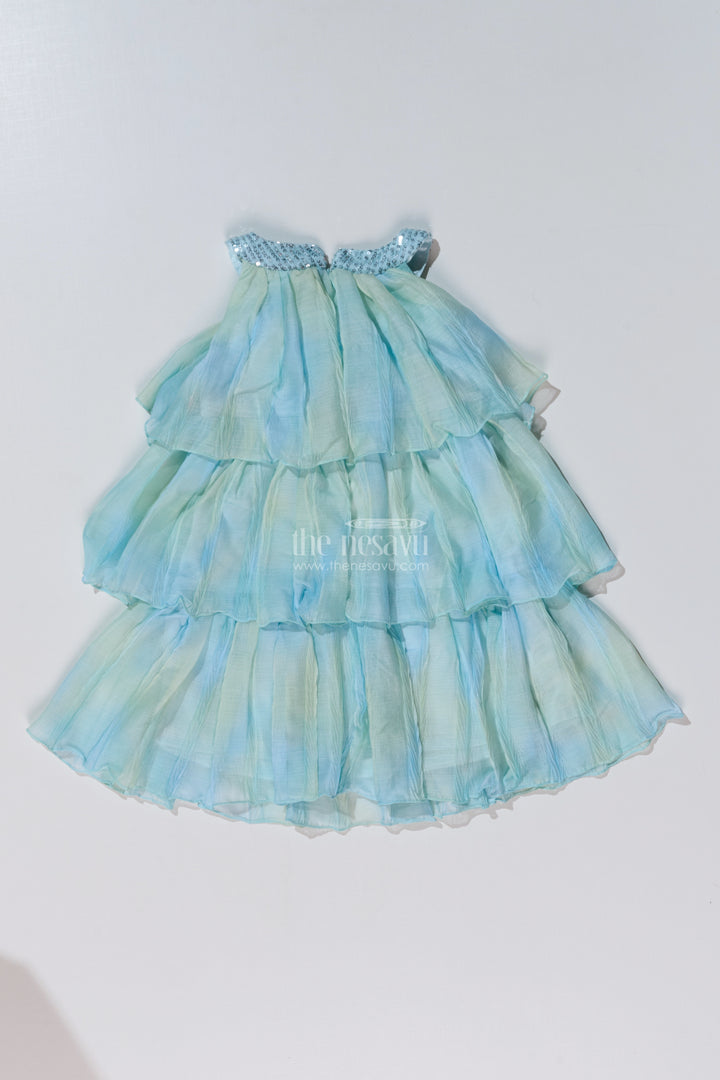 Charming Fashion Frock for Girls with Crush Chiffon Tie and Dye Print and Sequin Collar