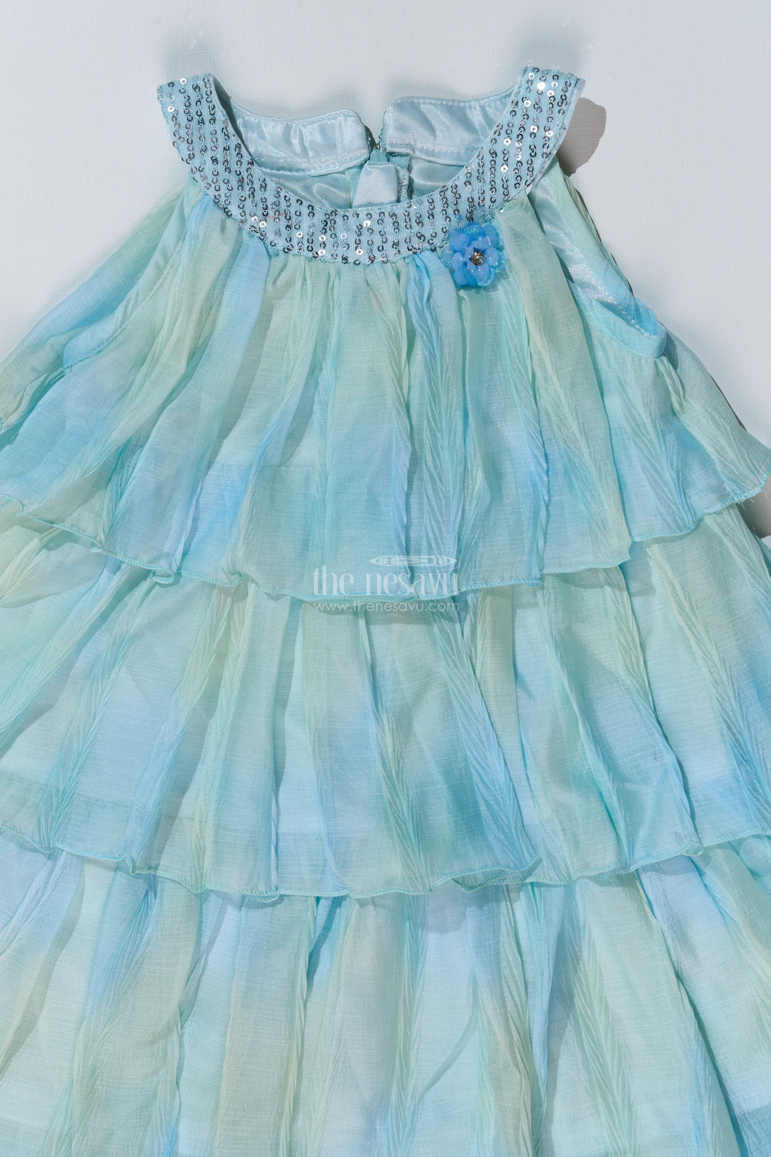 Charming Fashion Frock for Girls with Crush Chiffon Tie and Dye Print and Sequin Collar