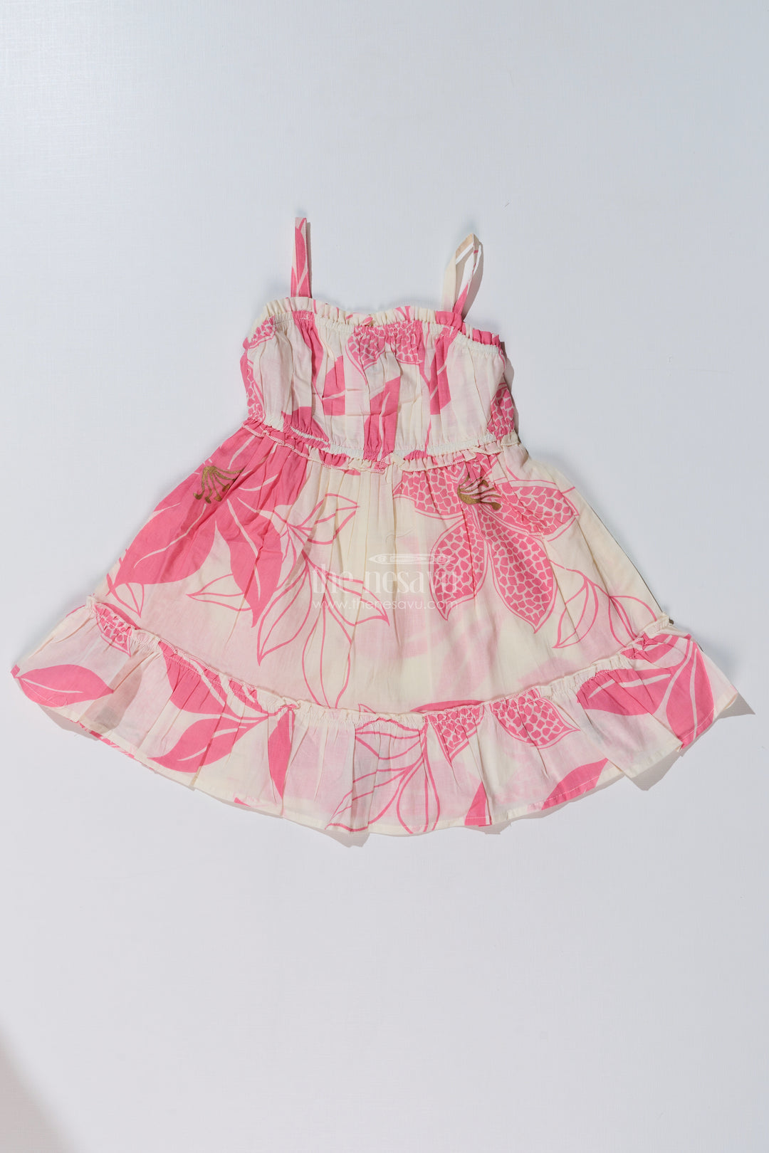 Girls Barbie Frock with Pink Floral Print and Smocked Bodice for a Stylish Summer Look