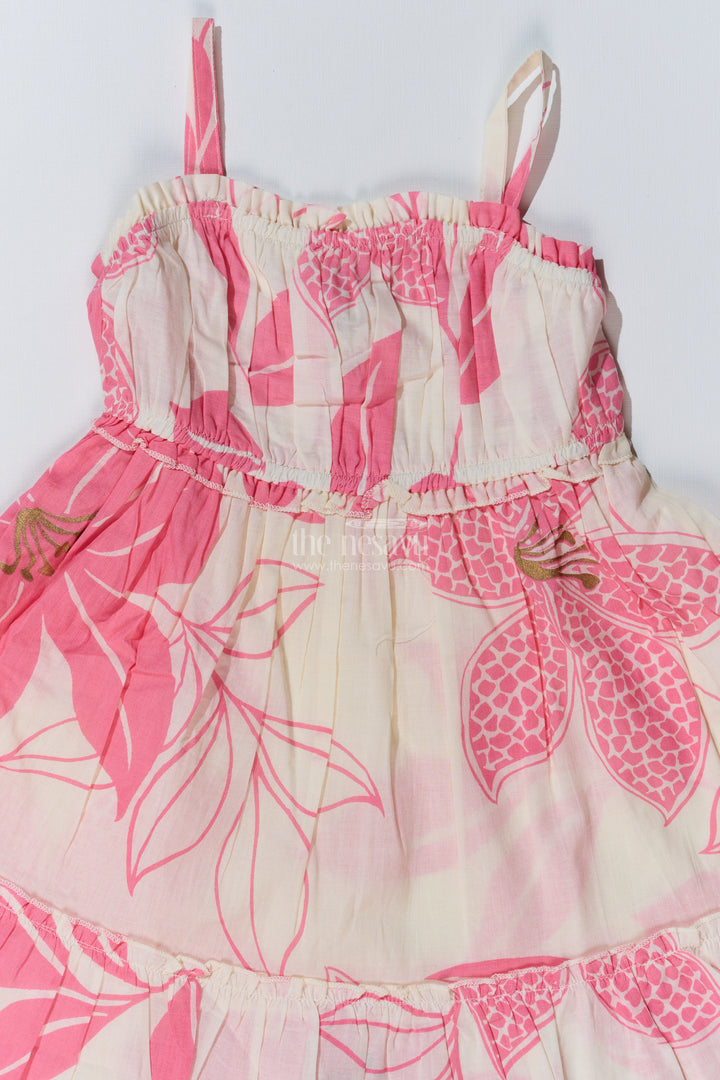 Girls Barbie Frock with Pink Floral Print and Smocked Bodice for a Stylish Summer Look