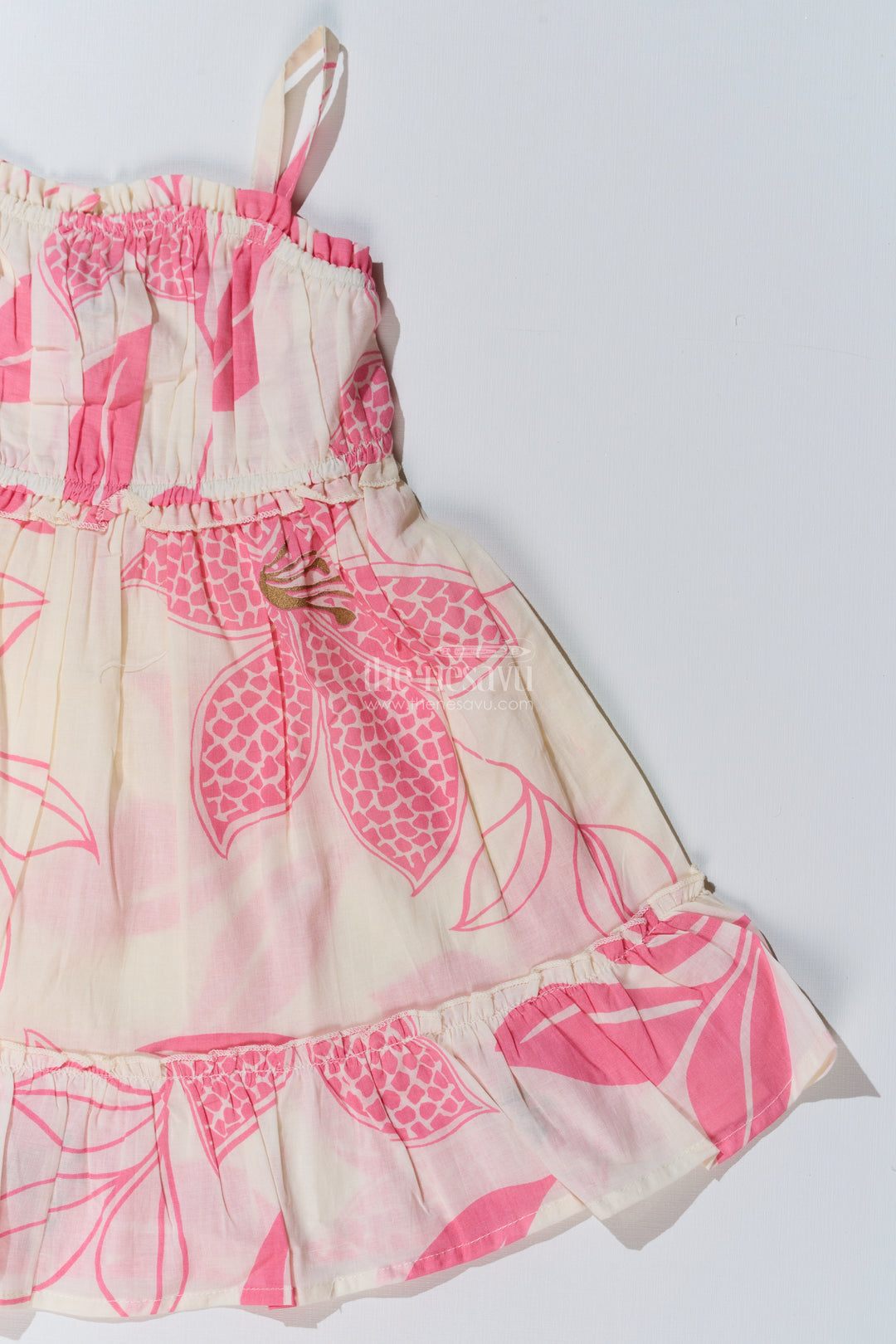 Girls Barbie Frock with Pink Floral Print and Smocked Bodice for a Stylish Summer Look