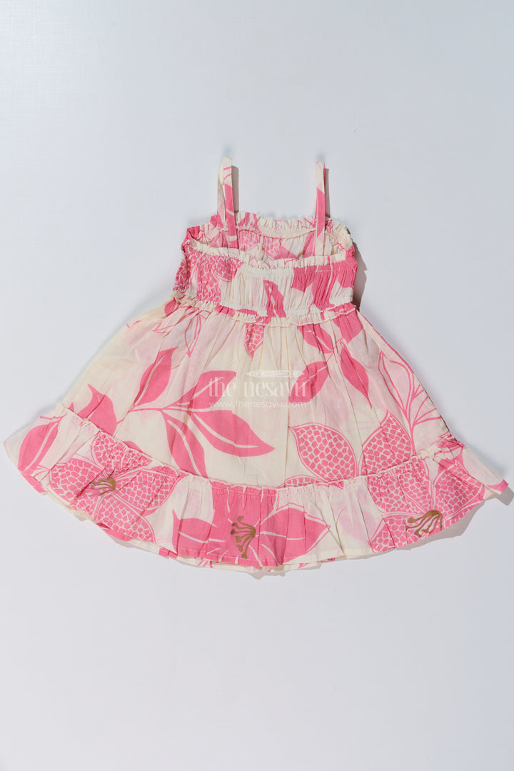 Girls Barbie Frock with Pink Floral Print and Smocked Bodice for a Stylish Summer Look