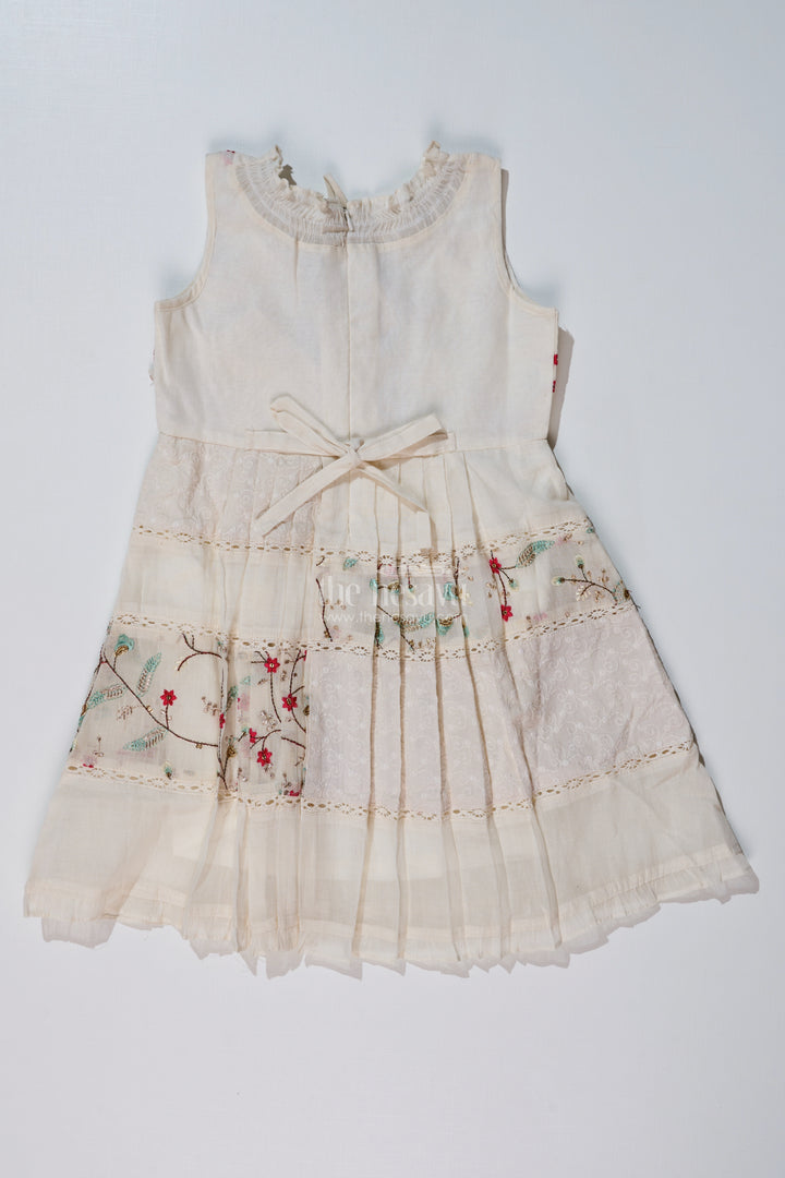 Girls Cream Color Frock with Embroidery and Pleated Skirt for Casual and Festive Wear