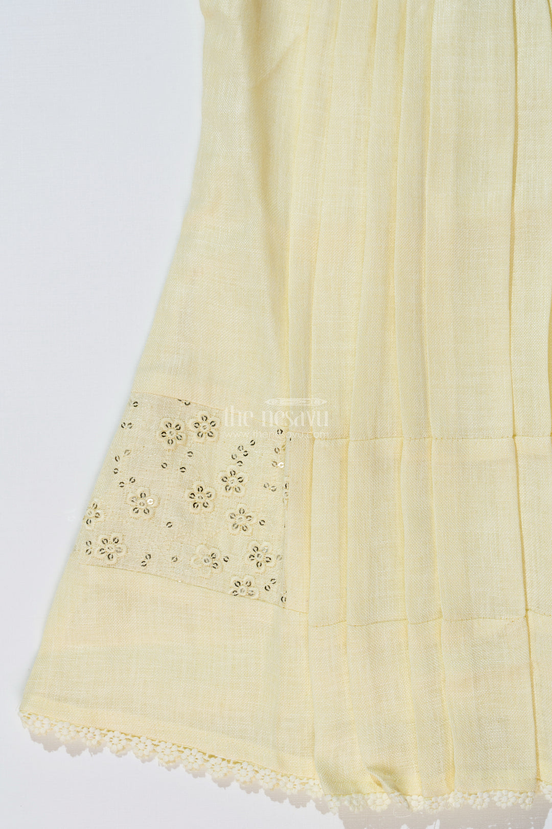 Girls Yellow Frock with Floral Embroidery and Pleats for Stylish Everyday Wear