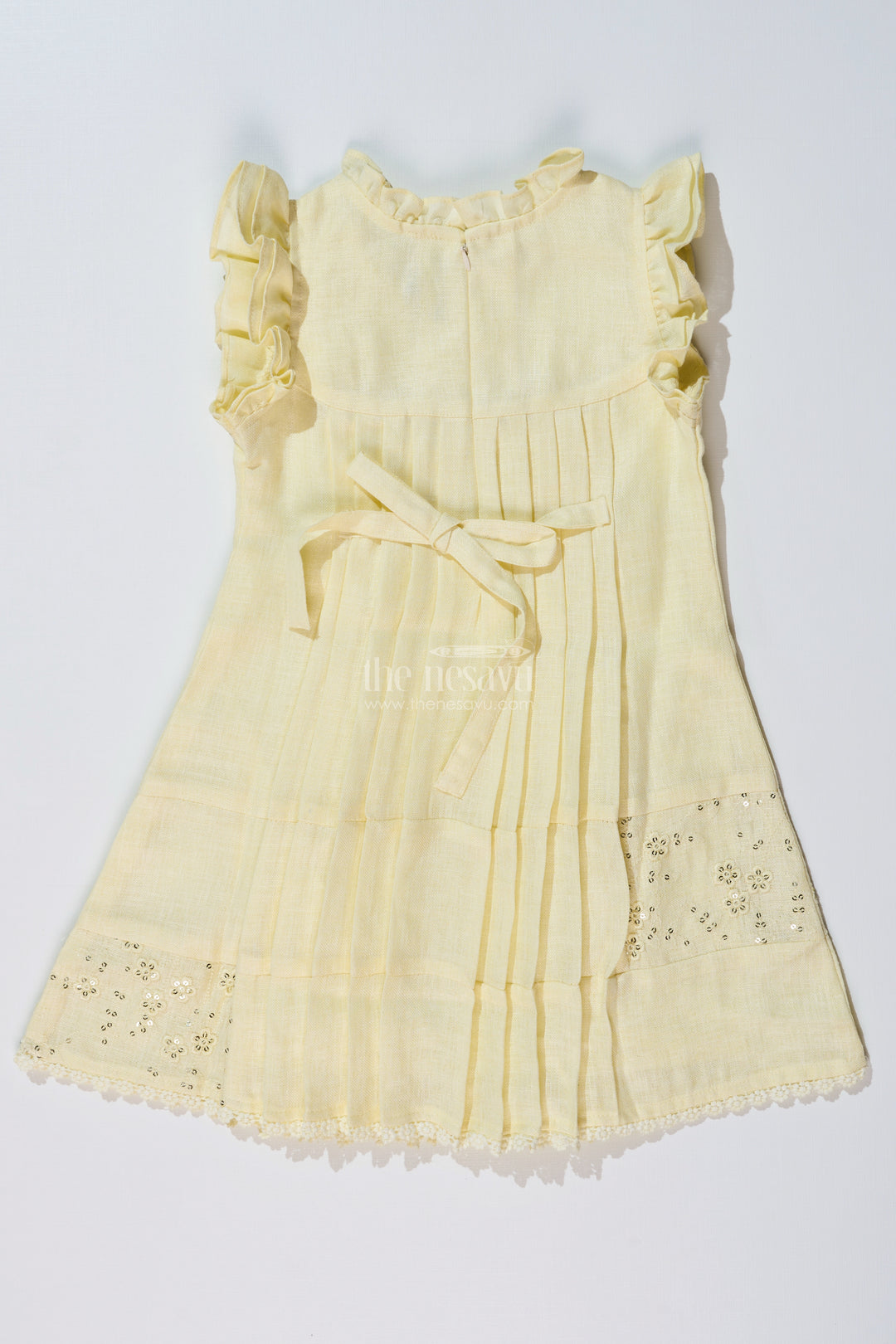 Girls Yellow Frock with Floral Embroidery and Pleats for Stylish Everyday Wear