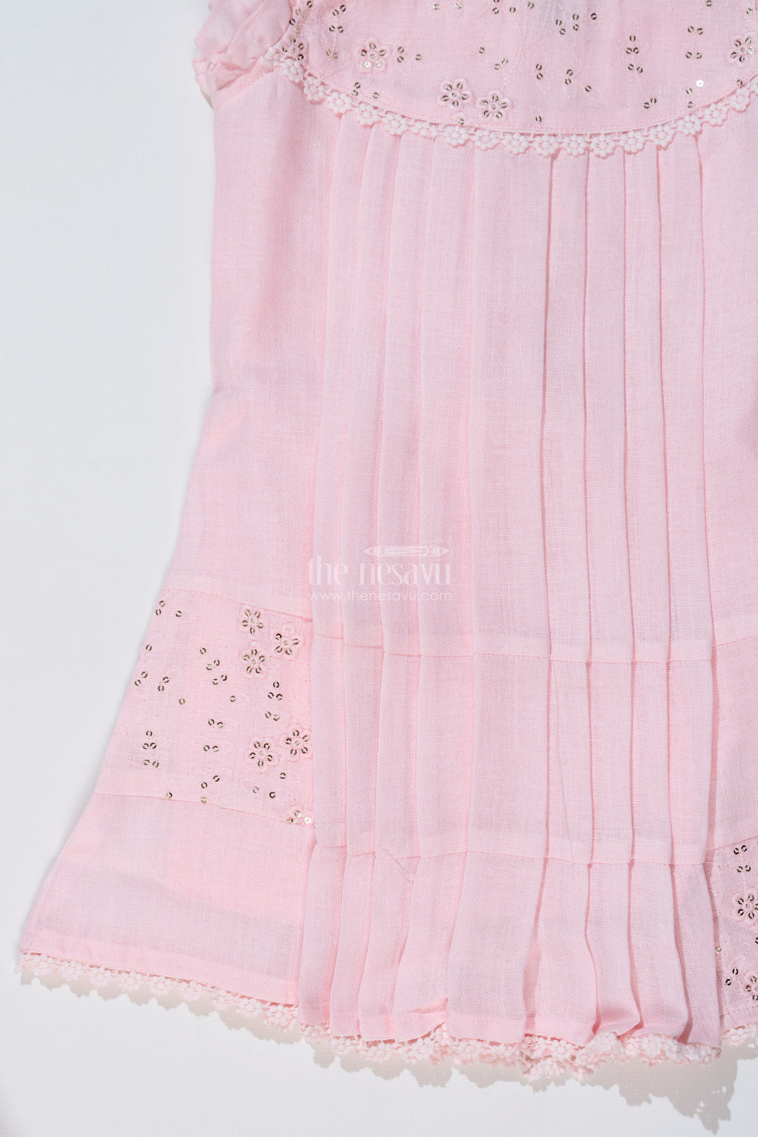 Girls Pink Frock for Kids with Floral Embroidery and Ruffled Sleeves for Special Occasions