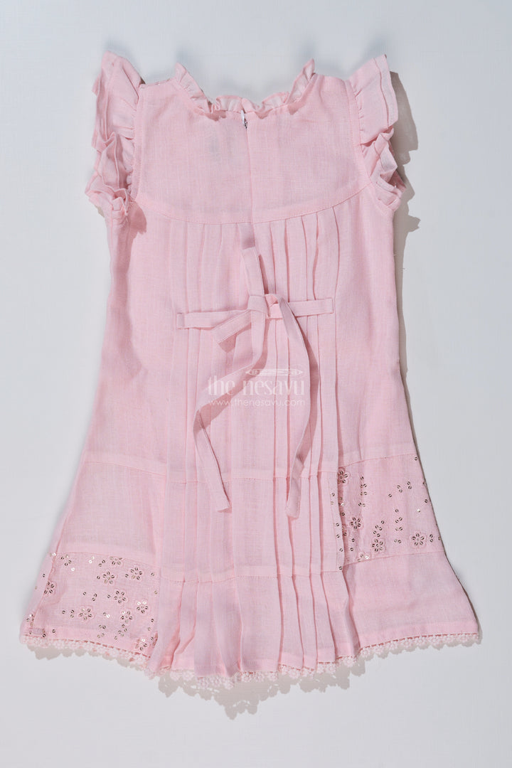 Girls Pink Frock for Kids with Floral Embroidery and Ruffled Sleeves for Special Occasions