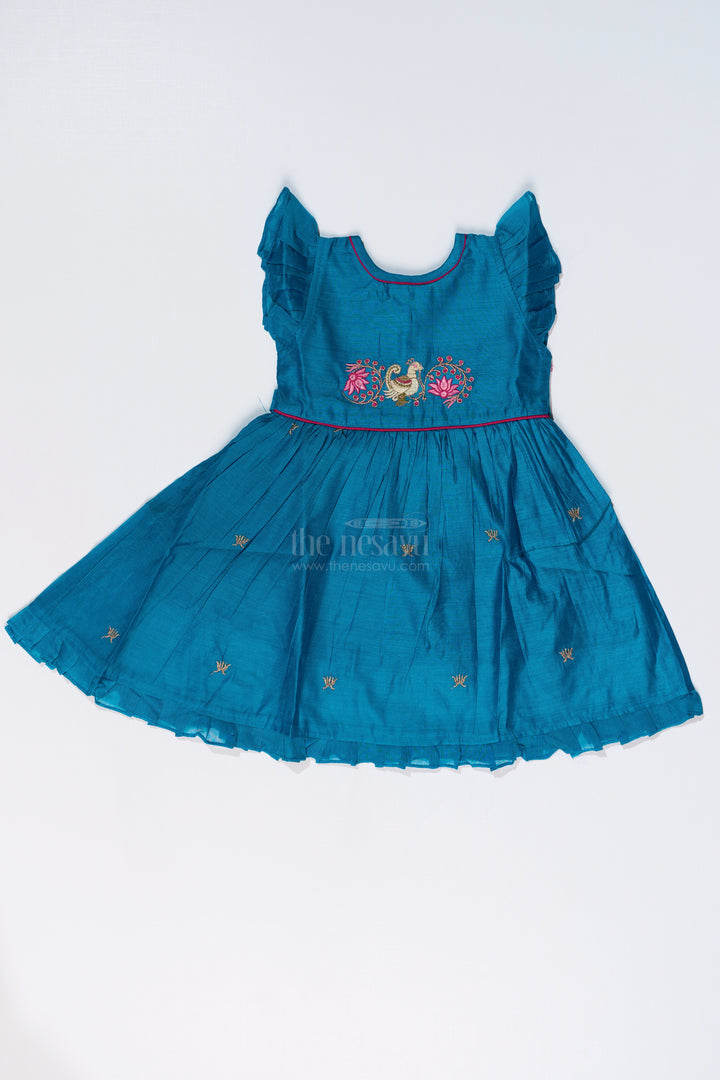 Girls Cute Frock with Swan Embroidery and Chanderi Cotton Fabric for Festive Wear