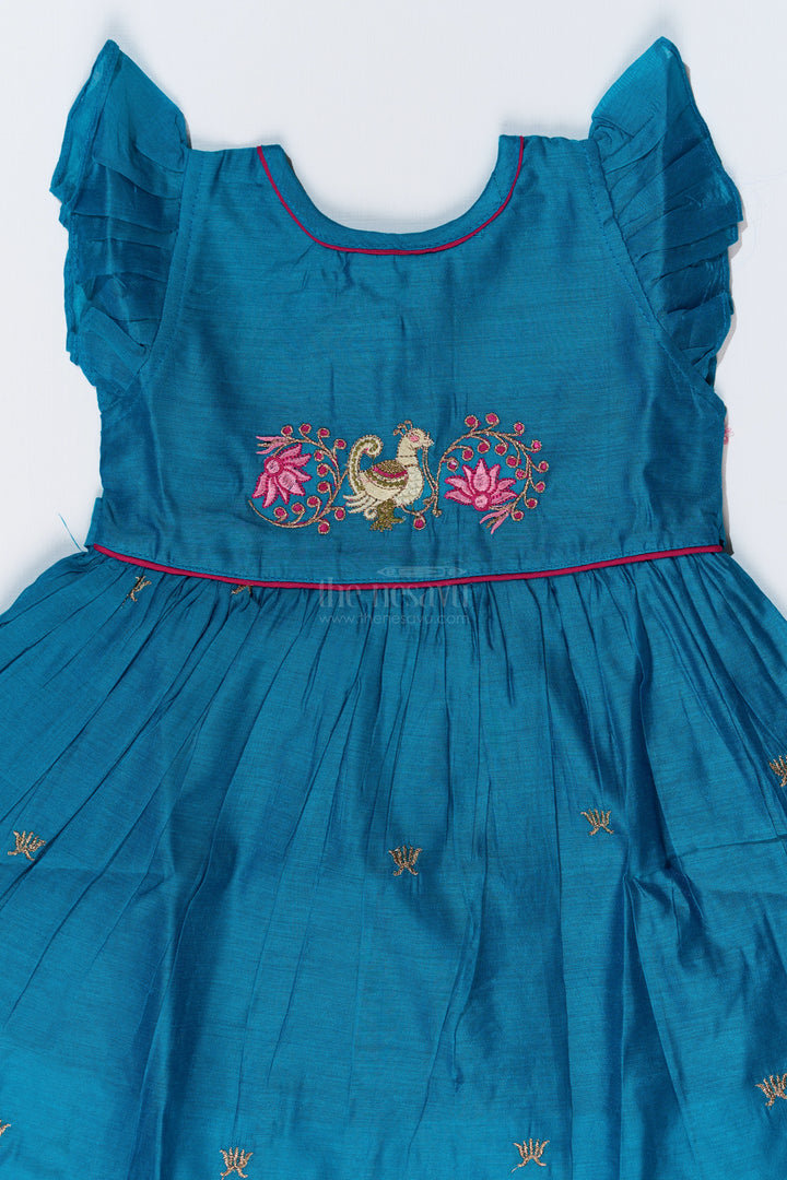 Girls Cute Frock with Swan Embroidery and Chanderi Cotton Fabric for Festive Wear