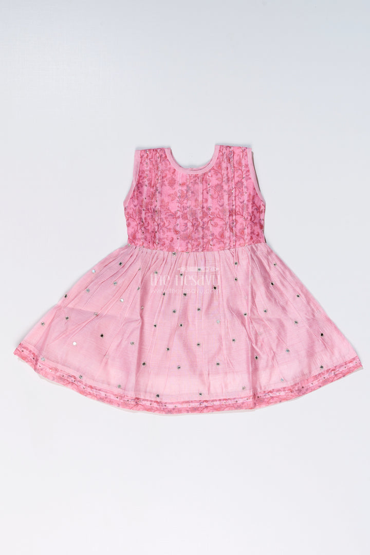 Girls Pink Cotton Frock with Embroidery and Chanderi Fabric for Elegant Festive Wear