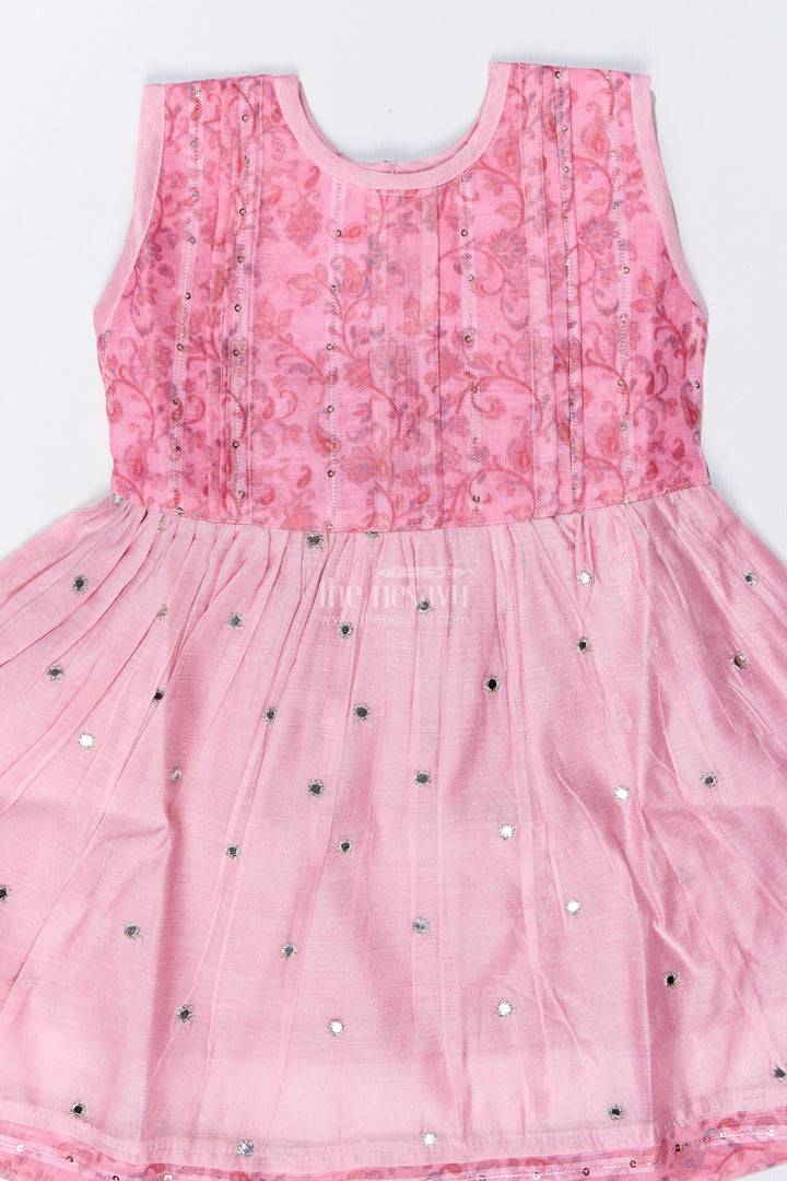 Girls Pink Cotton Frock with Embroidery and Chanderi Fabric for Elegant Festive Wear