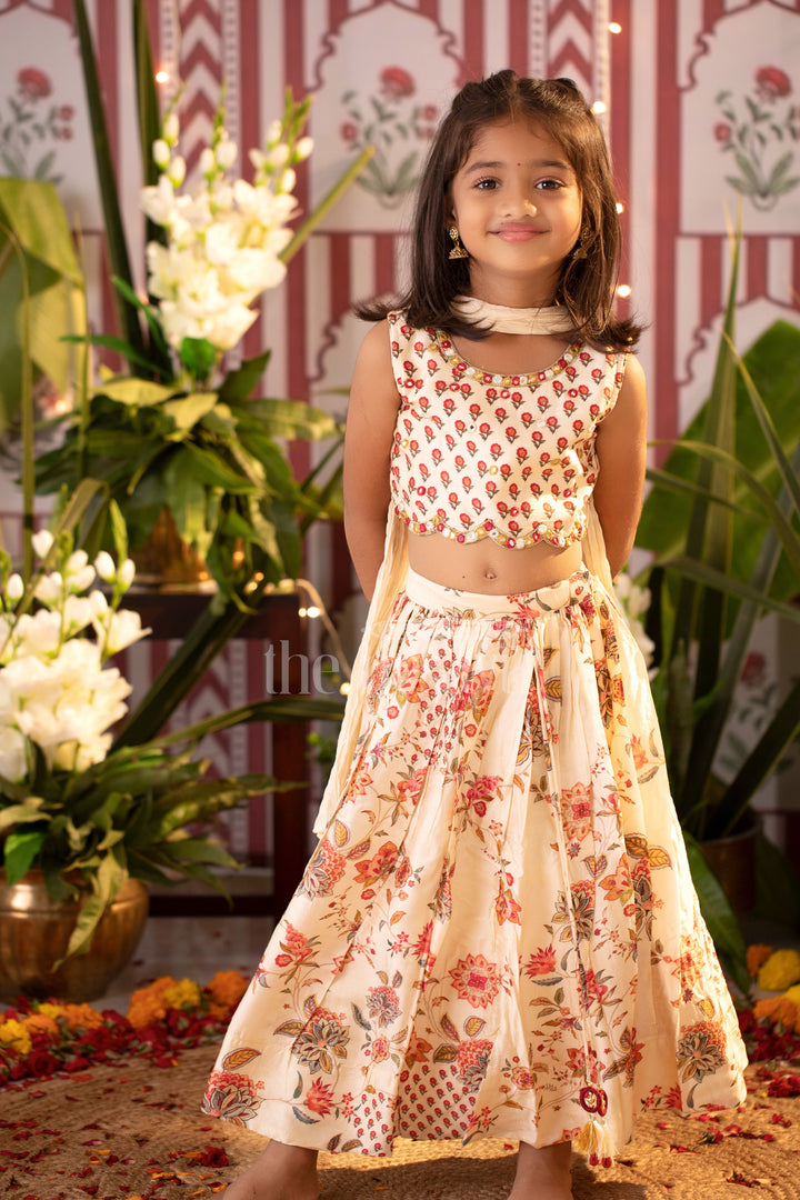 Enchanting Floral Lehenga Set with Embellished Choli and Dupatta for Girls