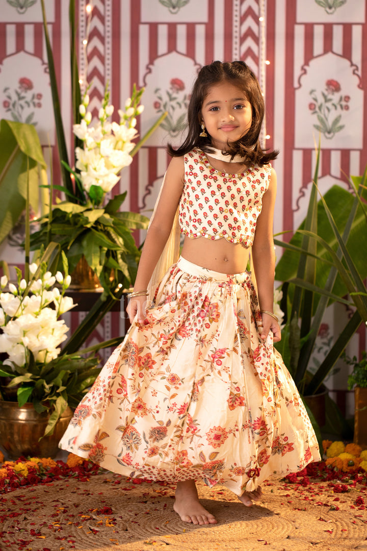 Enchanting Floral Lehenga Set with Embellished Choli and Dupatta for Girls