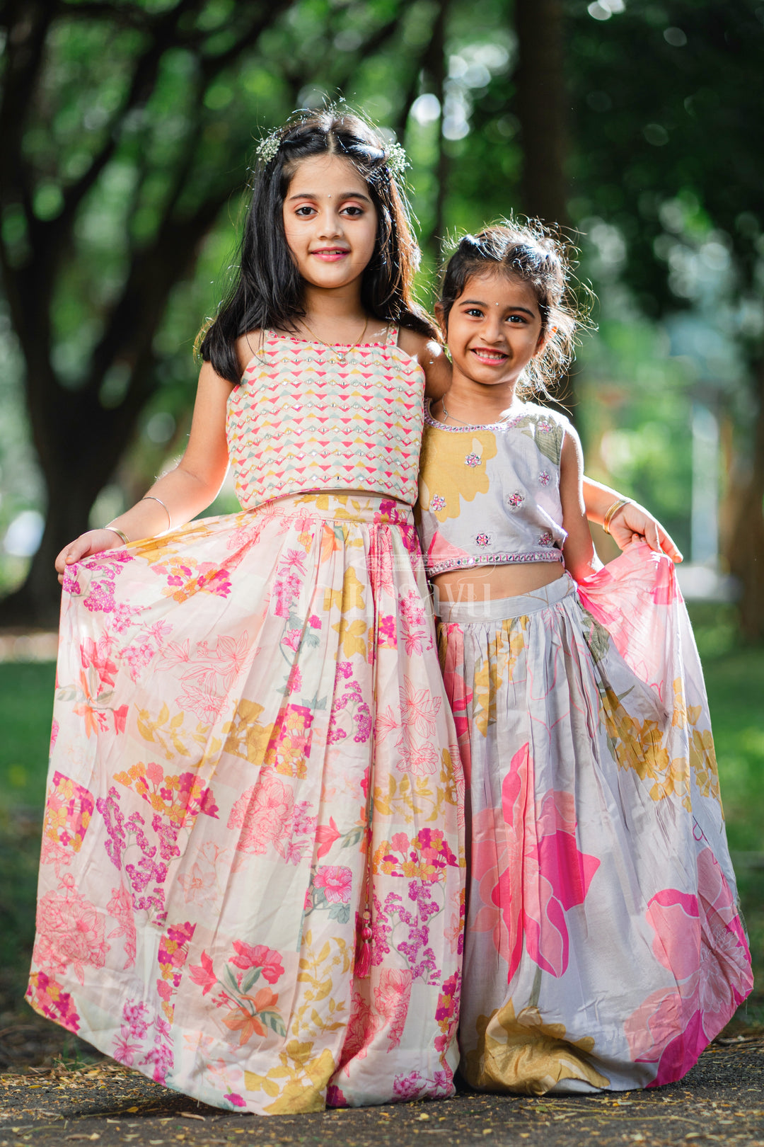 Girls' Peach Modal Silk Lehenga Choli with Designer Embellishments