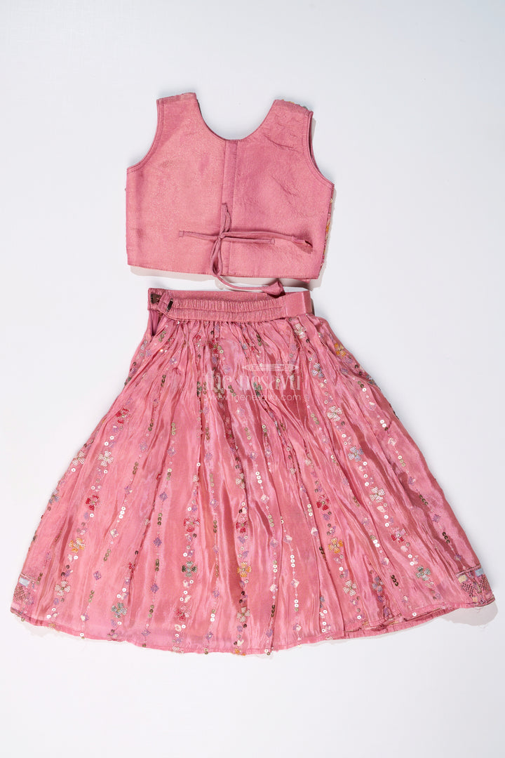 Girls Rose Pink Lehenga with Heavy Embroidery and Mirror Work for Festive Occasions