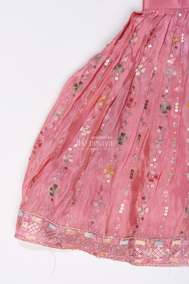 Girls Rose Pink Lehenga with Heavy Embroidery and Mirror Work for Festive Occasions