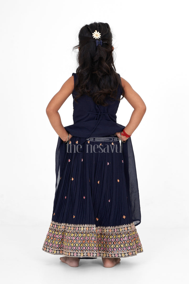 Designer Embroidered Chinon Dark Blue Lehenga Choli for Girls with Intricate Detailing