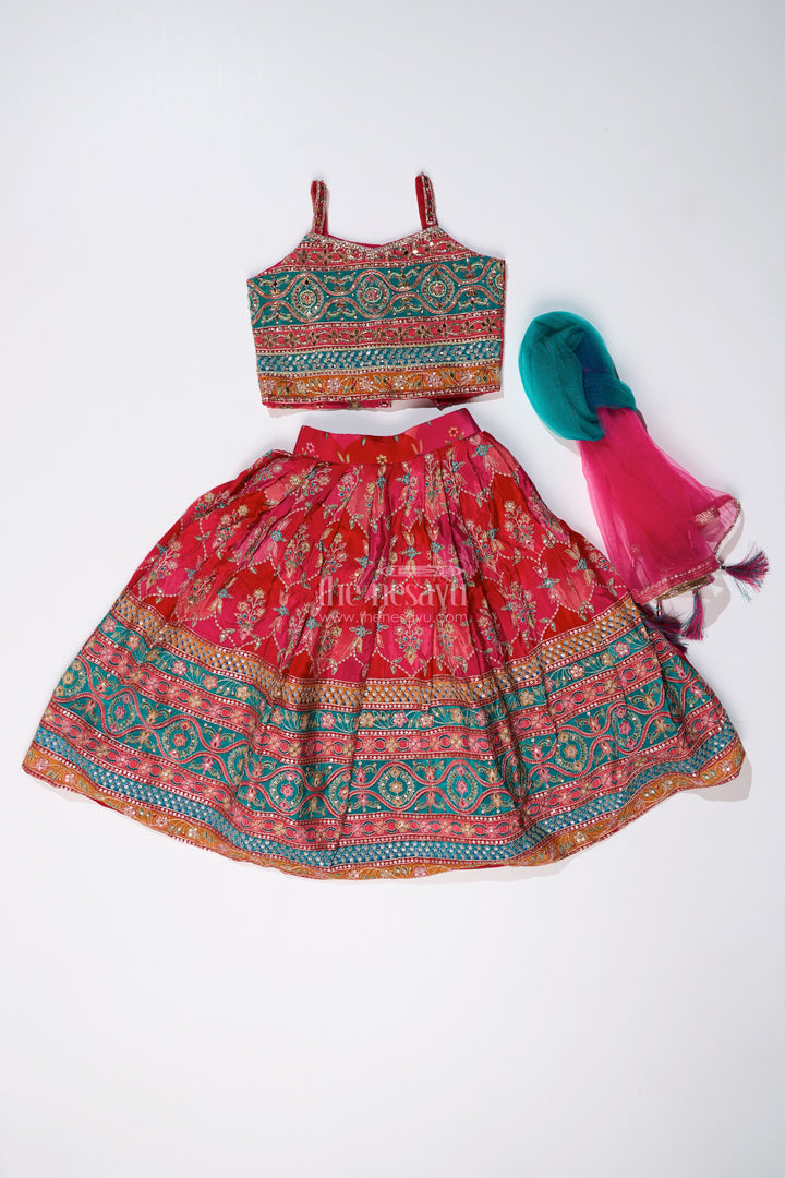 Girls Choli with Placement Print and Embroidery Featuring a Flared Lehenga for Special Occasions