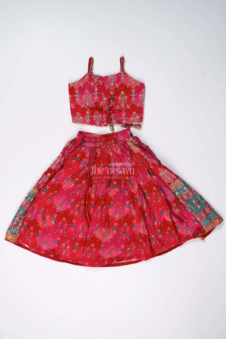 Girls Choli with Placement Print and Embroidery Featuring a Flared Lehenga for Special Occasions