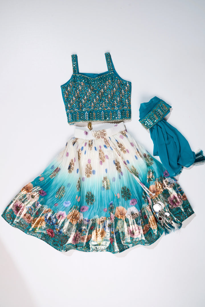 Girls Mirror Work Lehenga Design with Embroidered Blouse and Georgette Skirt for Festive Wear