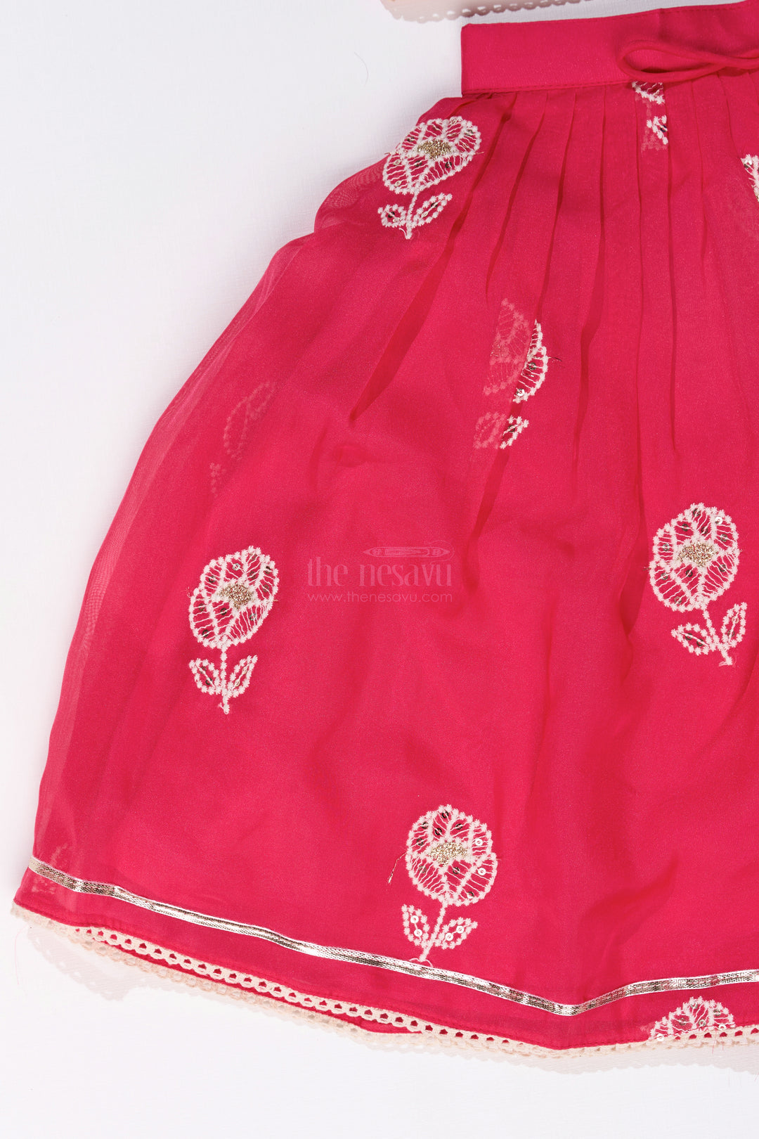 Girls Embroidered Sharara Lehenga Choli in Red with Floral Gold Threadwork