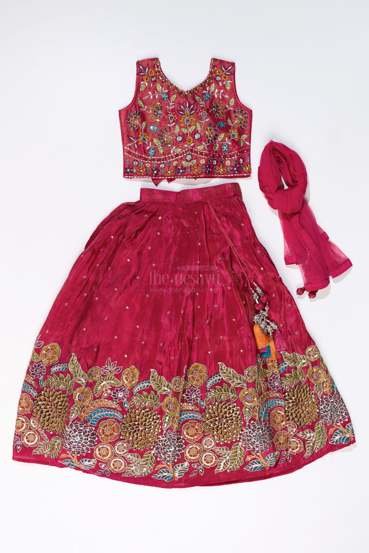 Girls New Trendy Lehenga in Magenta with Intricate Threadwork and Mirror Embellishments