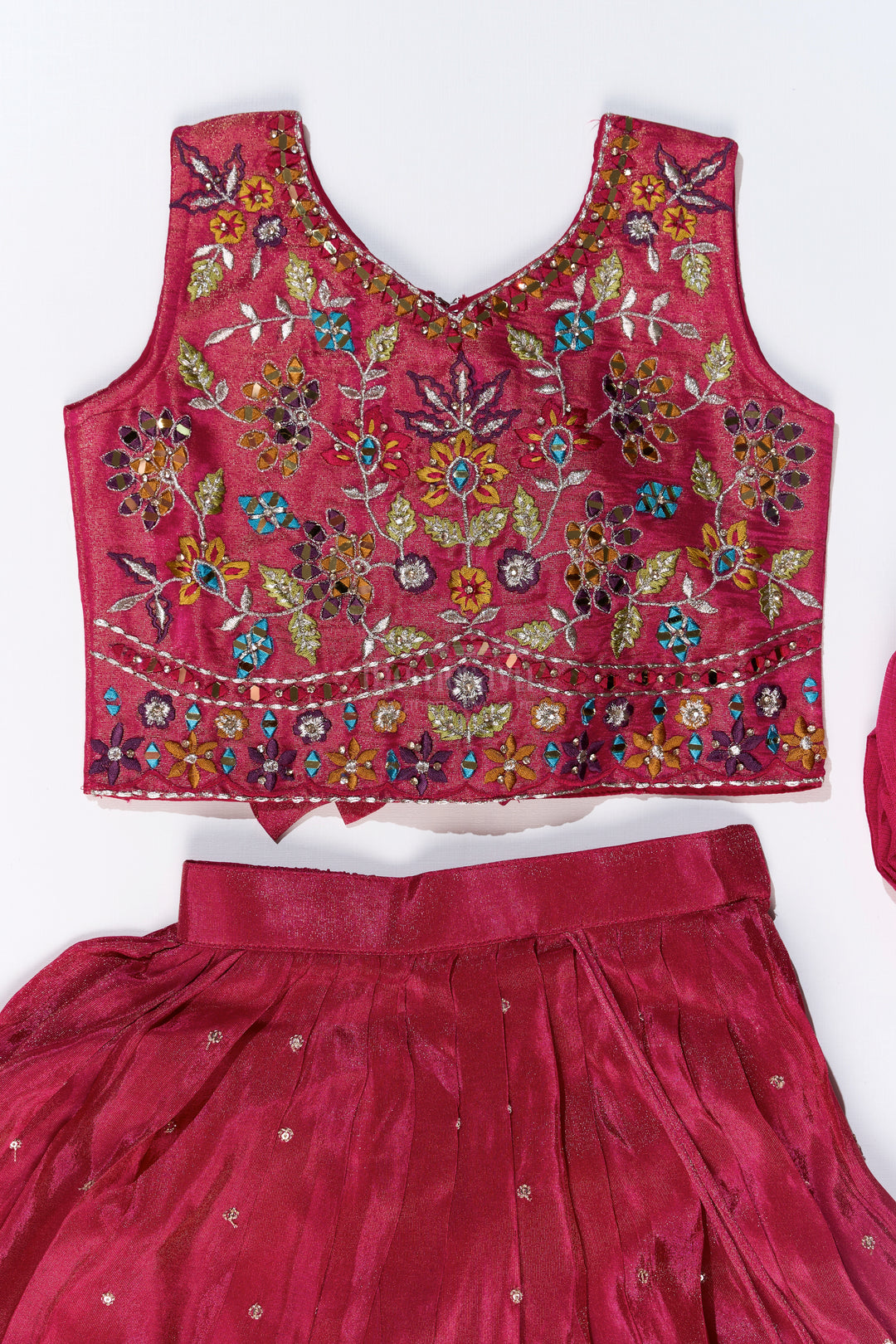 Girls New Trendy Lehenga in Magenta with Intricate Threadwork and Mirror Embellishments