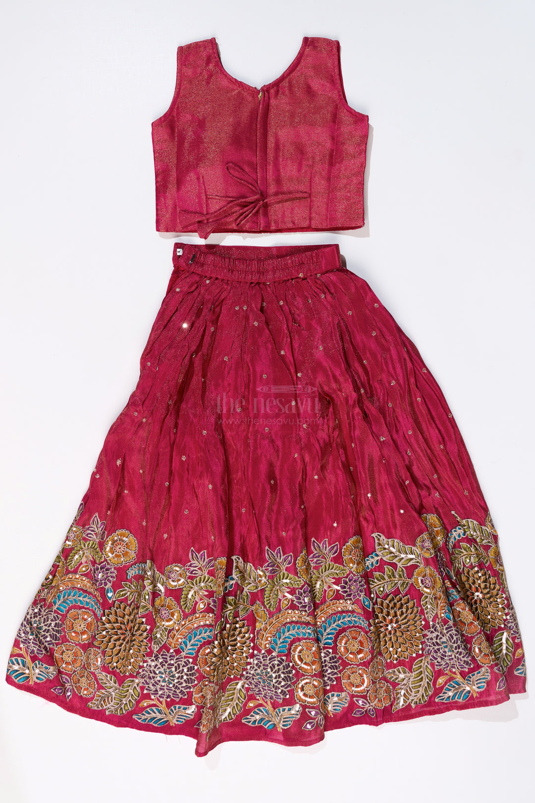 Girls New Trendy Lehenga in Magenta with Intricate Threadwork and Mirror Embellishments