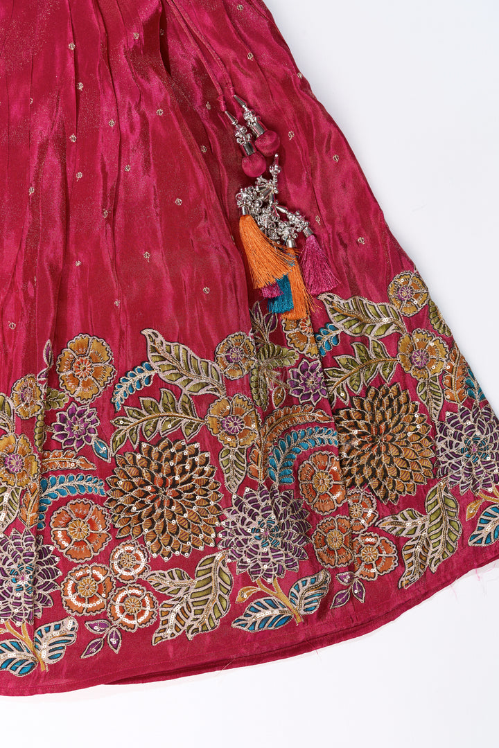 Girls New Trendy Lehenga in Magenta with Intricate Threadwork and Mirror Embellishments