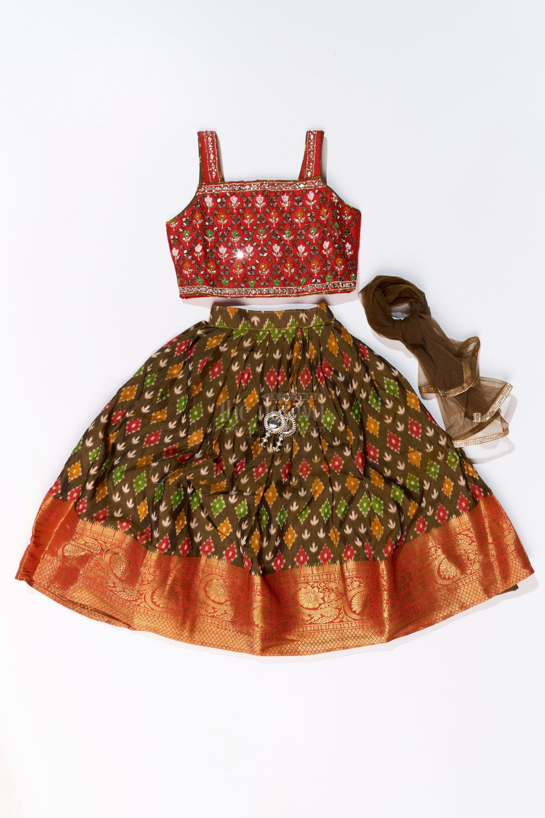 Traditional Choli for Girls in Blended Silk with Ikat Design and Embroidered Details