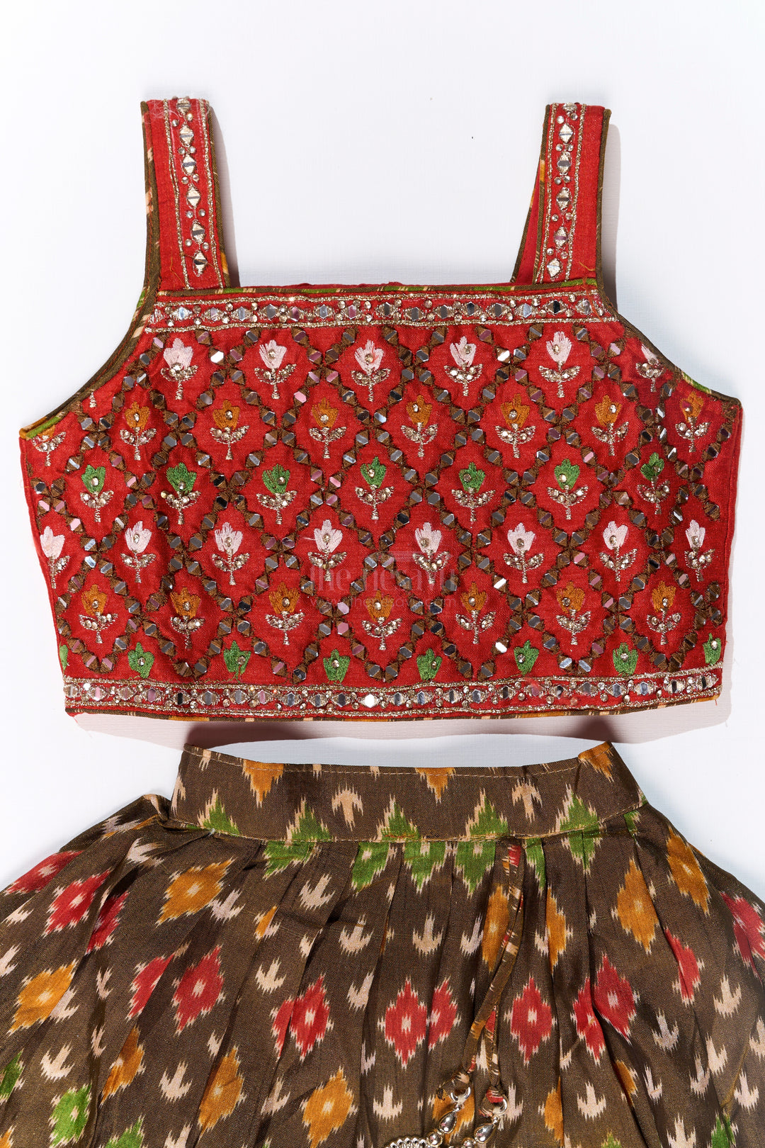 Traditional Choli for Girls in Blended Silk with Ikat Design and Embroidered Details