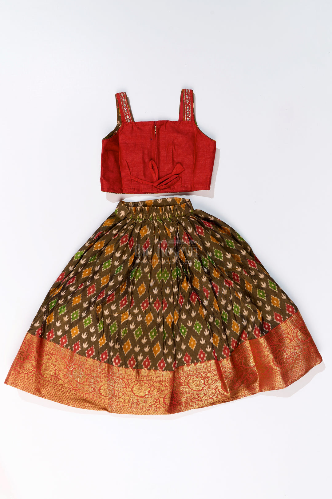 Traditional Choli for Girls in Blended Silk with Ikat Design and Embroidered Details