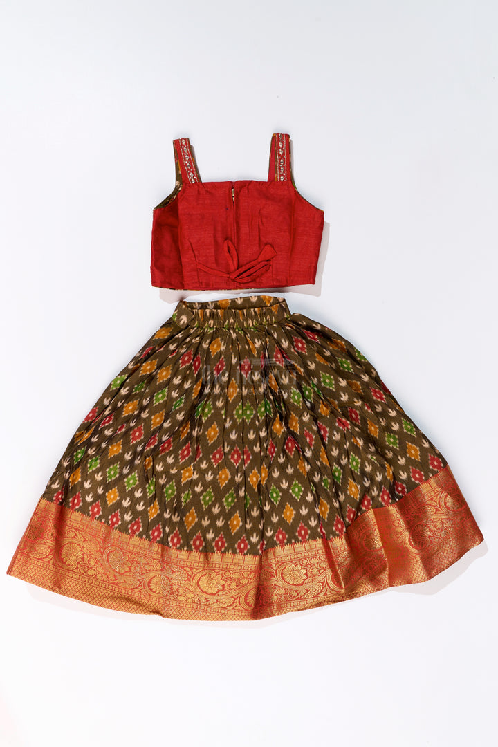 Traditional Choli for Girls in Blended Silk with Ikat Design and Embroidered Details