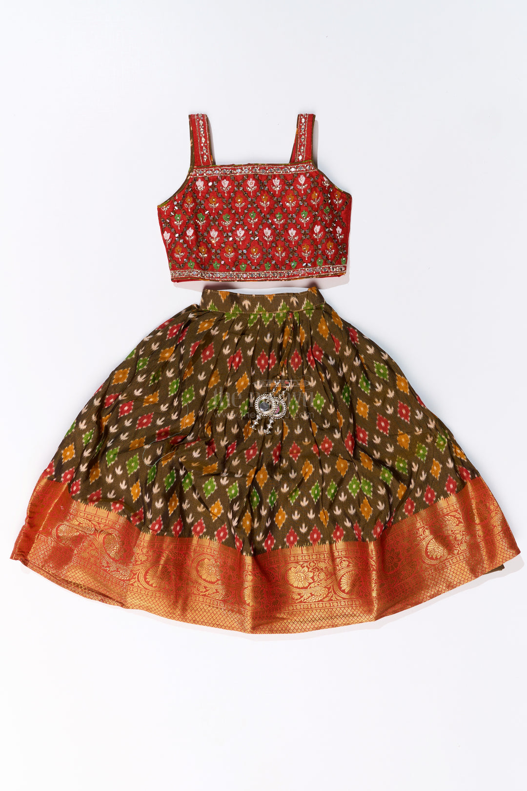 Traditional Choli for Girls in Blended Silk with Ikat Design and Embroidered Details