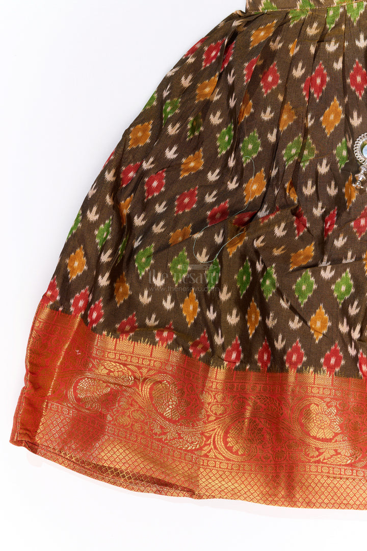 Traditional Choli for Girls in Blended Silk with Ikat Design and Embroidered Details