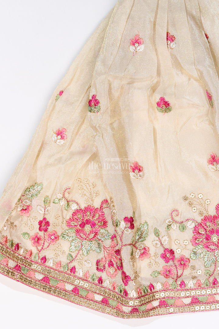 Designer Choli Lehenga Dress for Girls in Tissue Fabric with Elegant Embroidery