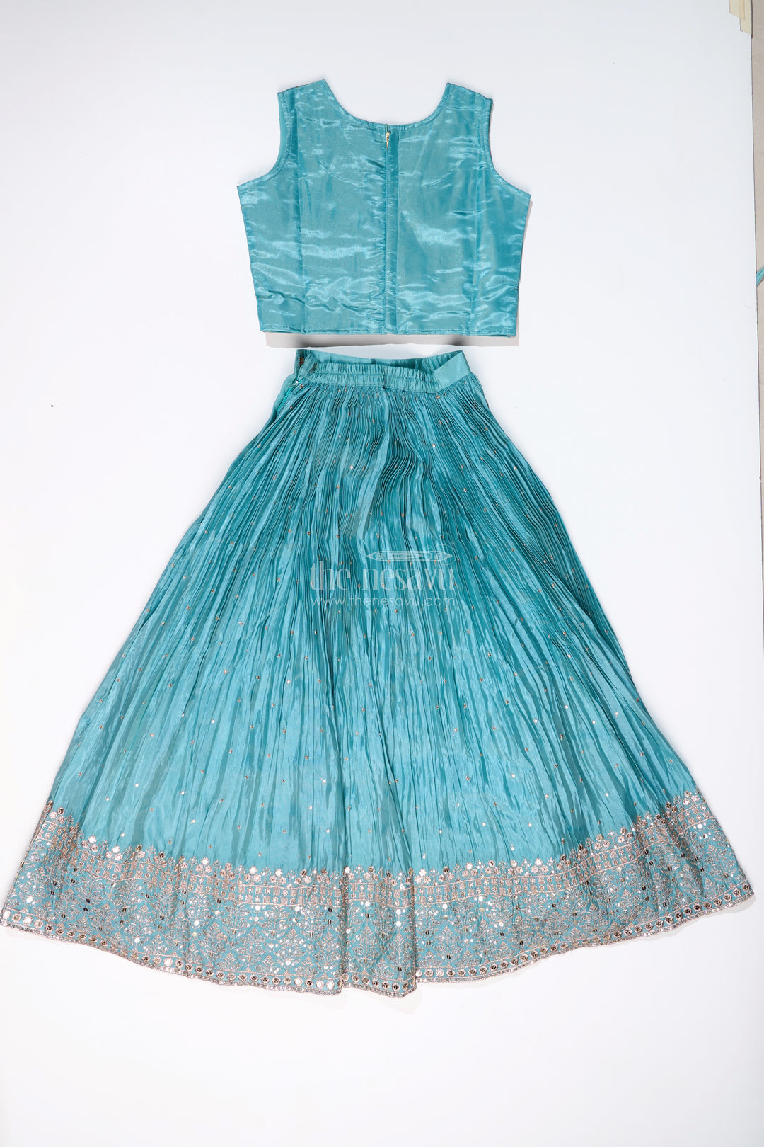 Elegant Long Choli Lehenga for Girls with Shimmering Chinon Silk and Embellished Dupatta