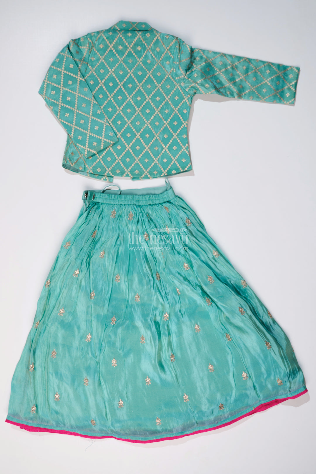 Exquisite Light Green Lehenga for Girls with Designer Embroidery and Shimmer Chinon Silk