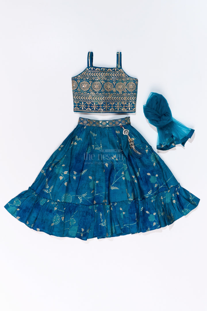 Girls Royal Blue Colour Lehenga with Embellished Choli and Tassel Accents