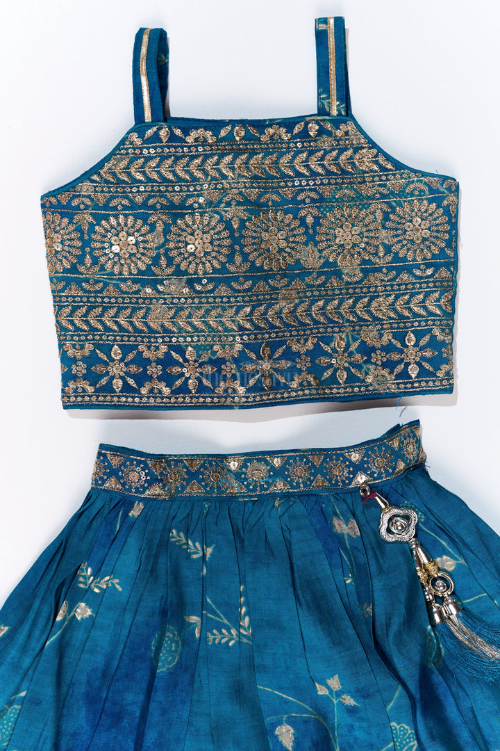 Girls Royal Blue Colour Lehenga with Embellished Choli and Tassel Accents