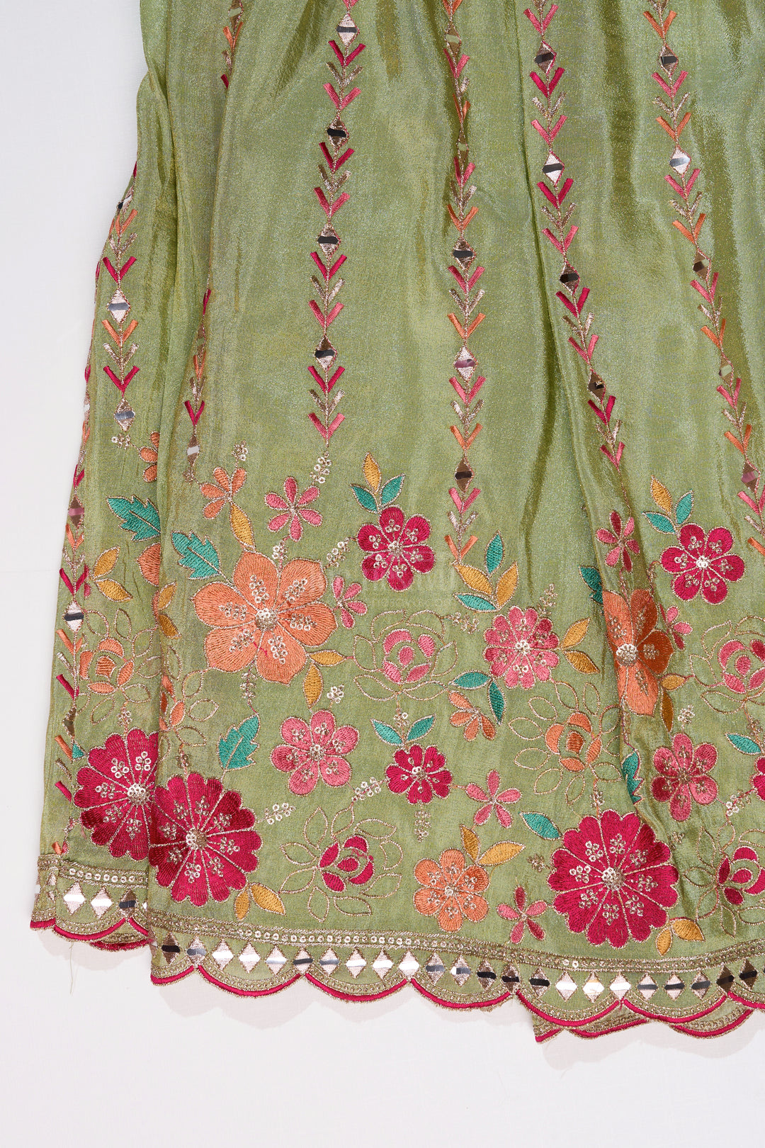 Exquisite Green Lehenga for Girls with Floral Embroidery and Mirror Work Choli