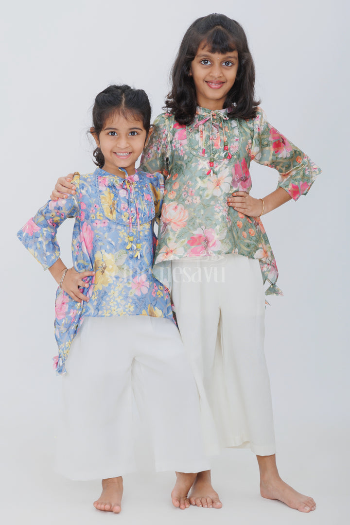 Girls Floral Printed Cropped Top with White Culottes and Camisole for Summer Picnics and Playdates