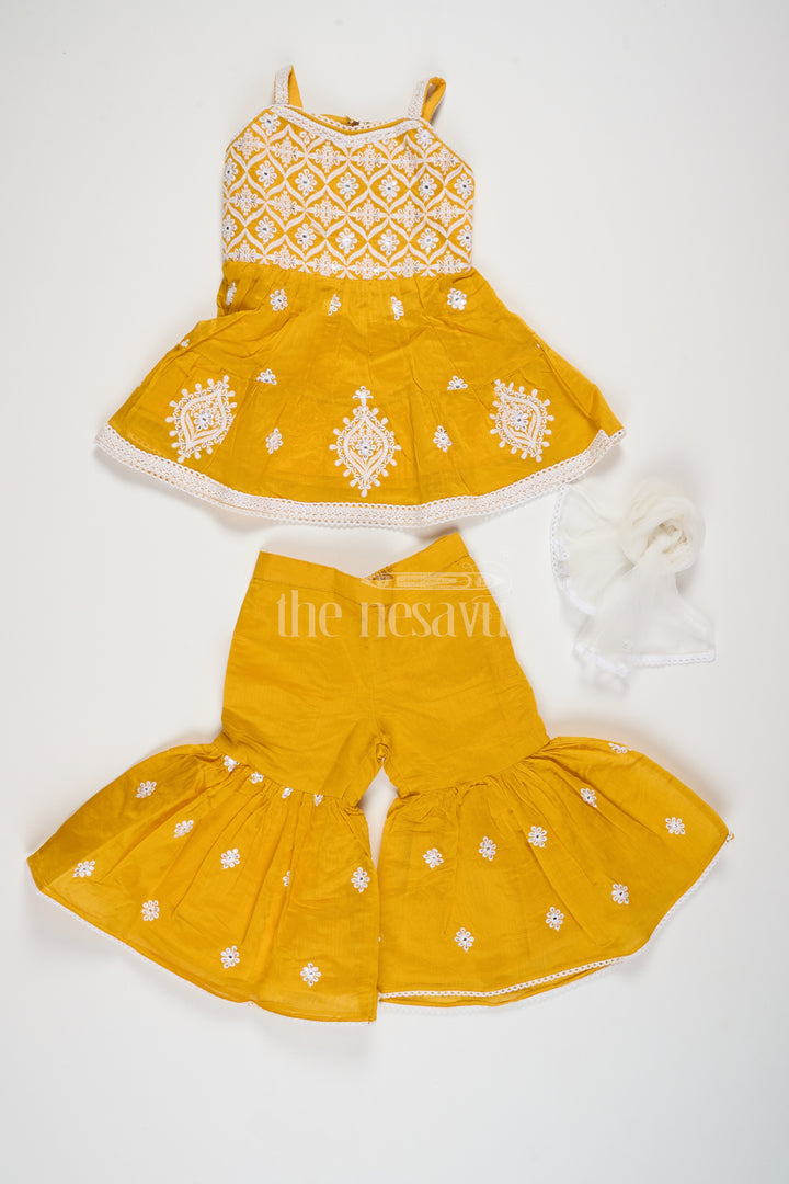 Bright Yellow Sharara for Haldi in Chanderi with Intricate Embroidery